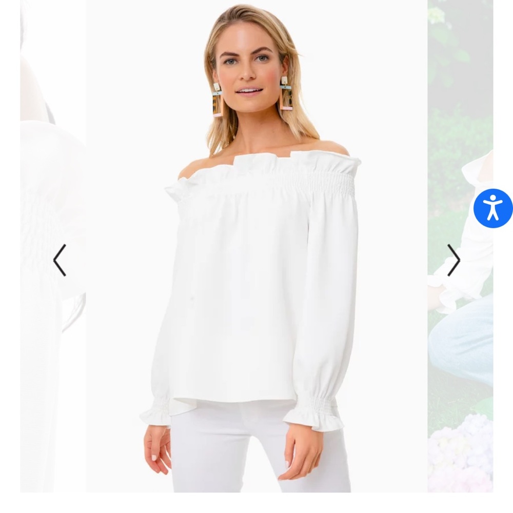 Tuckernuck White Off-Shoulder Smocked Blouse